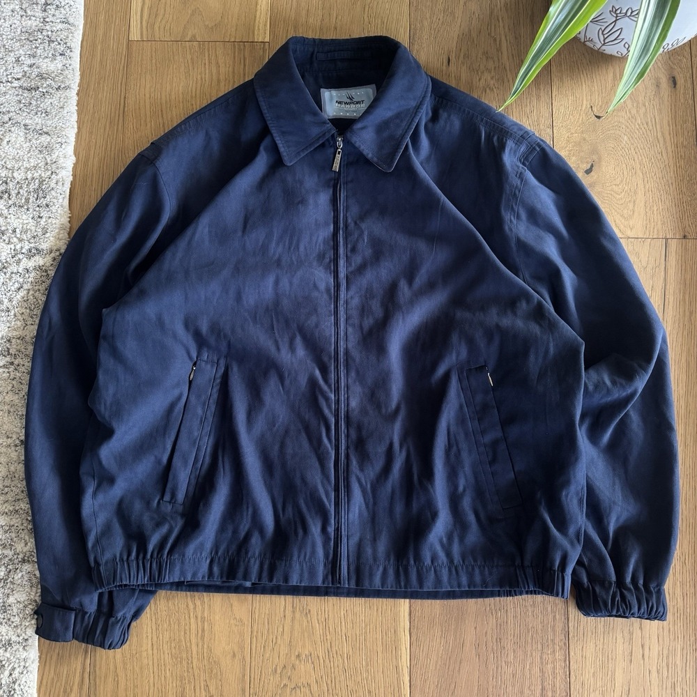 Vintage Newport Harbor Navy Blue Bomber Jacket XL Harrington Microfiber Workwear